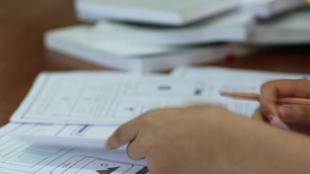 Designer web development team website template design for user ui application on paper or framework layout for pre-production. Web developments is creative involved in developing wireframe for apps