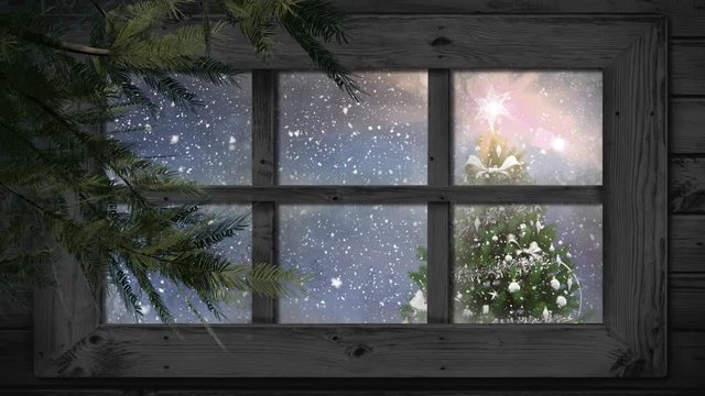 Winter scenery seen through window