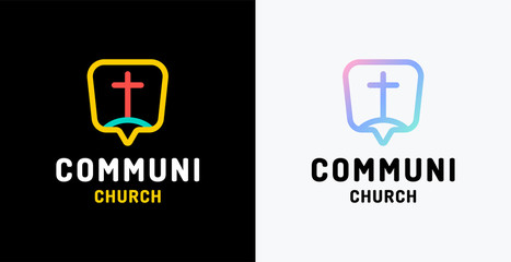 Church logo. Christian symbols. The cross of Jesus Christ and the symbol of communication.