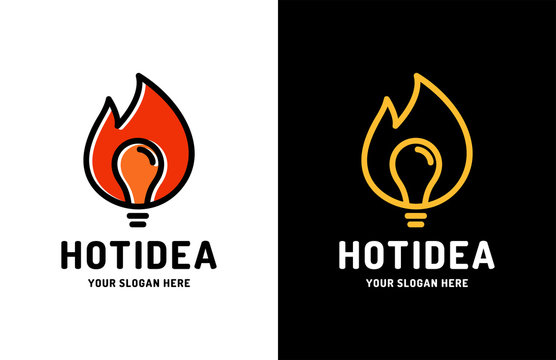 brainstorming fire creative idea vector logo design. flame illustration with negative space light bulb icon symbol
