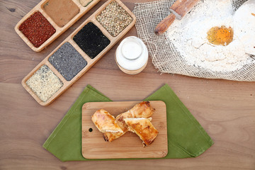 patty with milk and jam