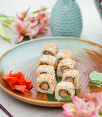 Sesame topped with salmon sush