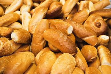 Fresh baked bread at the market closeup. Food background concept