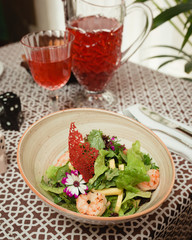 Fresh salad with greens and shrimp