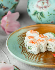 Sushi with cucumber and mayonnaise