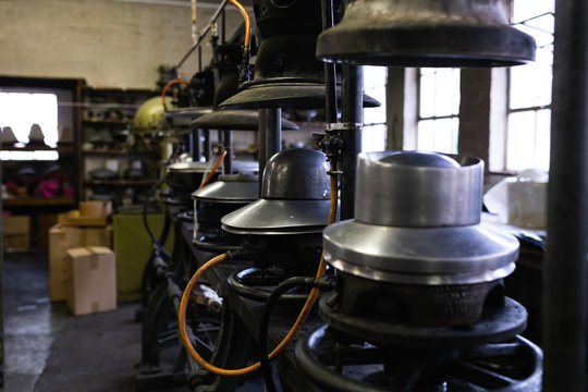 Traditional machinery in a hat factory