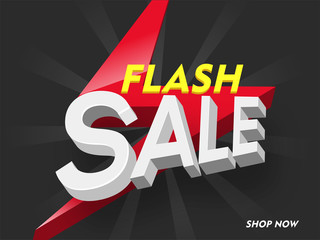 3D text of Flash Sale with lighting bolt on grey rays background can be used as banner or poster design.