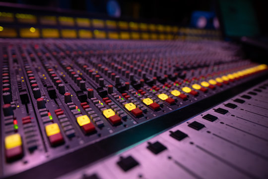 The mixing desk in a sound studio