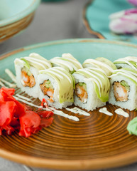Sushi set with rice ginger and wasabi