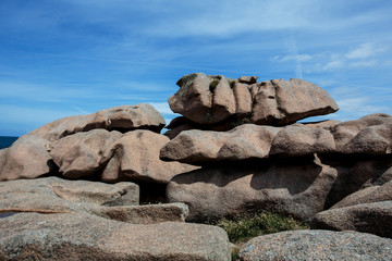 Bretonic Coast and Beach with Granite Rocks at the Cote de Granit Rose - Pink Granite Coast