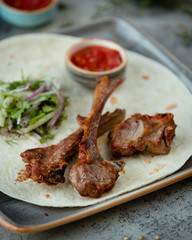 Azeri national antrikot kebab with sauce