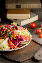 Vegetable salad with cabbage corn and onions