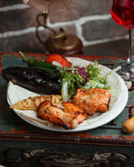 Azeri chicken kebab with charcoal vegetables