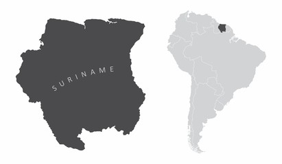 The Suriname map and its location in South America