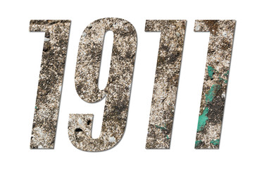 Year 1911 with old concrete wall on white background