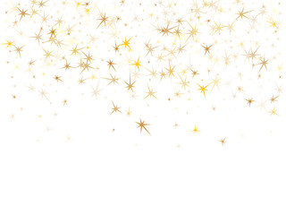 Gold stars falling isolated on white.