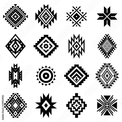 Aztec vector elements - Set of ethnic ornaments - Tribal design, geometric  symbols for tattoo, logo, cards, decorative works - Navajo motifs, isolated  