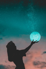 silhouette of woman on night background