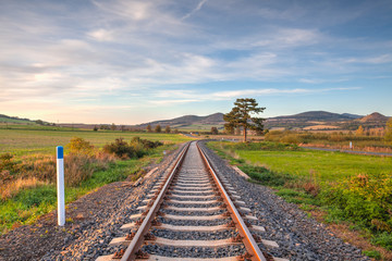 Fototapeta na wymiar Single railway tracks in Central Bohewmian Uplands, Czech Republic
