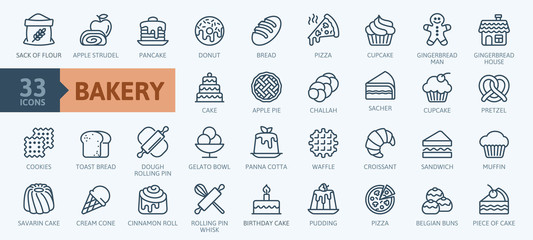 Fototapeta Bakery shop elements - minimal thin line web icon set. Outline icons collection. Simple vector illustration. obraz