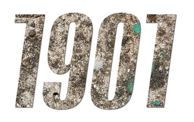 Year 1901 with old concrete wall on white background