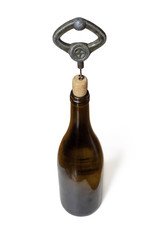 Bottle with cork and corkscrew