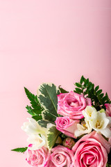Beautiful and tender bouquet of flowers in the hat box,