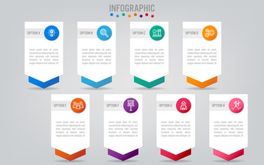 Business infographic labels template with 8 options.Creative concept for infographic