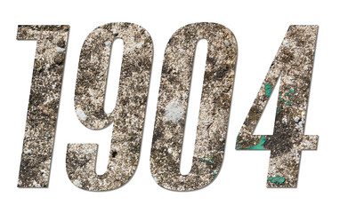 Year 1904 with old concrete wall on white background