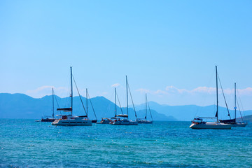 Fototapeta premium Sail yachts in the sea near Aegina Island