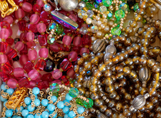 precious jewelry top view closeup, shiny background