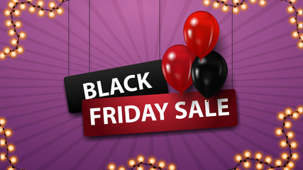 Black friday sale, discount banner with red and black balloons