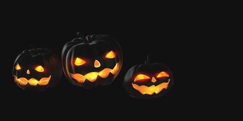 Halloween 3D illustration. Pumpkin ghost. Jack Pumpkinhead. Jack-O-Lantern. Burning eyes on background of night forest