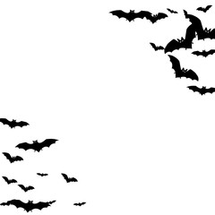 Alar black bats group isolated on white vector Halloween background.