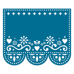 Papel Picado vector template design with no text, Mexican paper decoration with flowers and geometric shapes - greeting card or invitation   