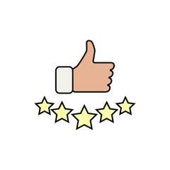 Hand and star signage design trendy. Like color icon. Thumbs up illustration. Good, nice, ok hand gesture. Social media button. Rating, ranking. Contour symbol. Vector isolated outline. 