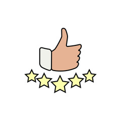 Hand and star signage design trendy. Like color icon. Thumbs up illustration. Good, nice, ok hand gesture. Social media button. Rating, ranking. Contour symbol. Vector isolated outline. 