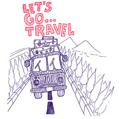 let's go travel, doodle sketch