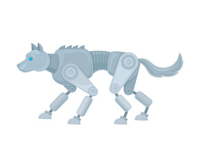 Robot is in the form of a thin wolf. Side view. Vector illustration on a white background.