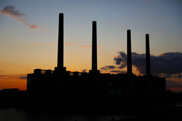 Fototapeta na wymiar Sunset over car plant