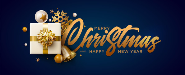 Merry Christmas and New Year greeting card design.