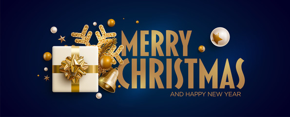 Merry Christmas and New Year greeting card design.