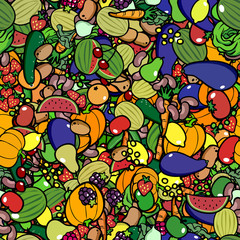 Cartoon Obst und Gemüse nahtlos kachelbar als Textur