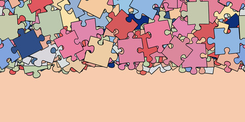 Viele Puzzle Teile als nahtloser Rahmen Hintergrund