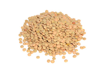 Pile of Lentils Isolated on White Background