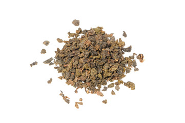 Pile of Loose Green Tea Isolated On White Background