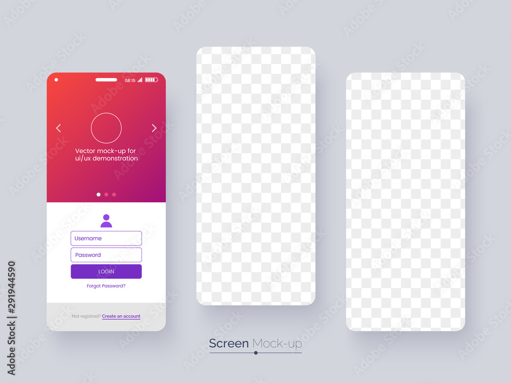 Leinwandbilder App screen mockup. Blank screen of mobile phones with soft falling shadow for user interface presentation. Smartphone mock-up. Application interface design concept. Vector eps 10.