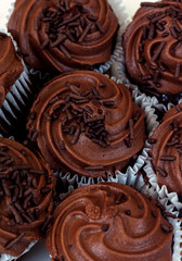 Close-up top view of chocolate cupcakes 