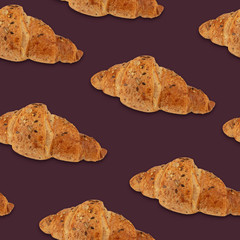 Croissants seamless pattern on a red background