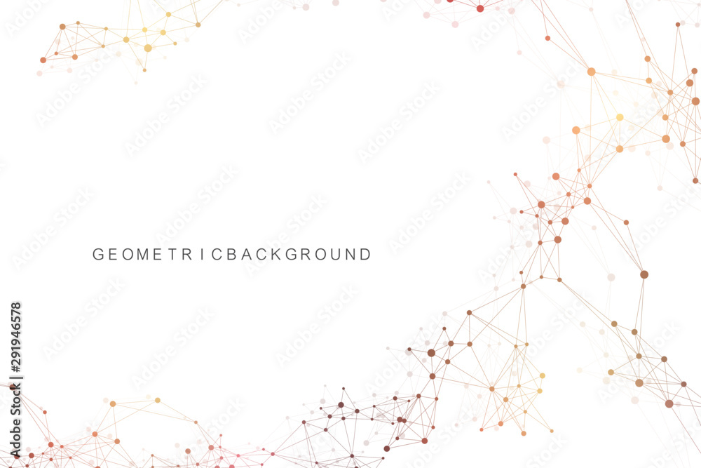 Poster Big data visualization. Geometric abstract background visual information complexity. Futuristic infographics design. Technology background with connected line and dots, wave flow. Vector illustration